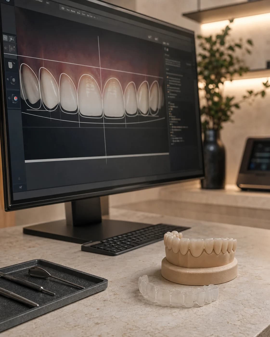 Planificación digital de sonrisa junto a un modelo diagnóstico
